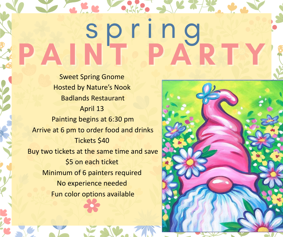 April 13th Spring Gnome Sip and Paint at Badlands Restaurant