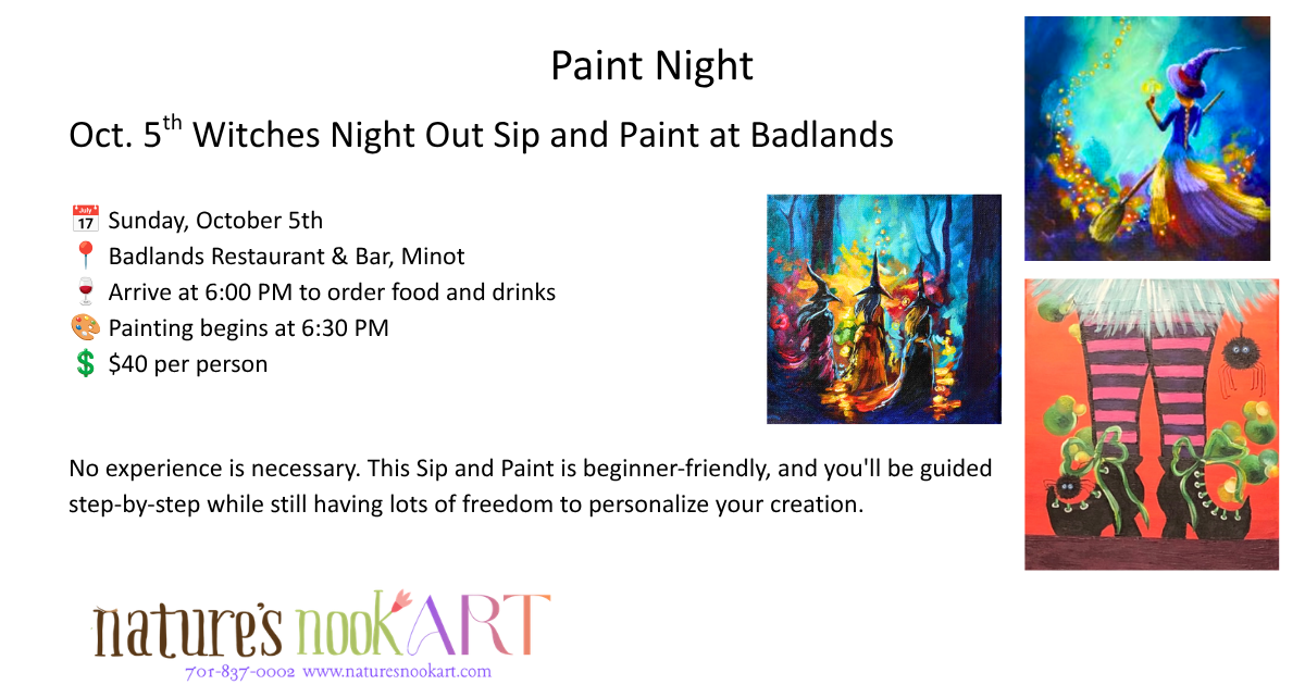Oct. 5th A witches' Night Out Sip and Paint at Badlands Restaurant