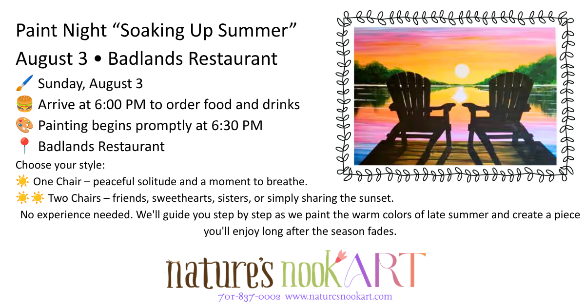 Aug. 3 Soaking Up Summer Sip and Paint at Badlands