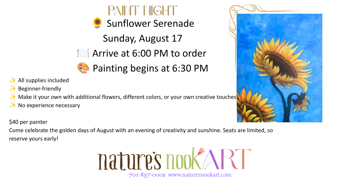 Aug. 17 Sunflower Serenade Sip ant Paint at Badlands