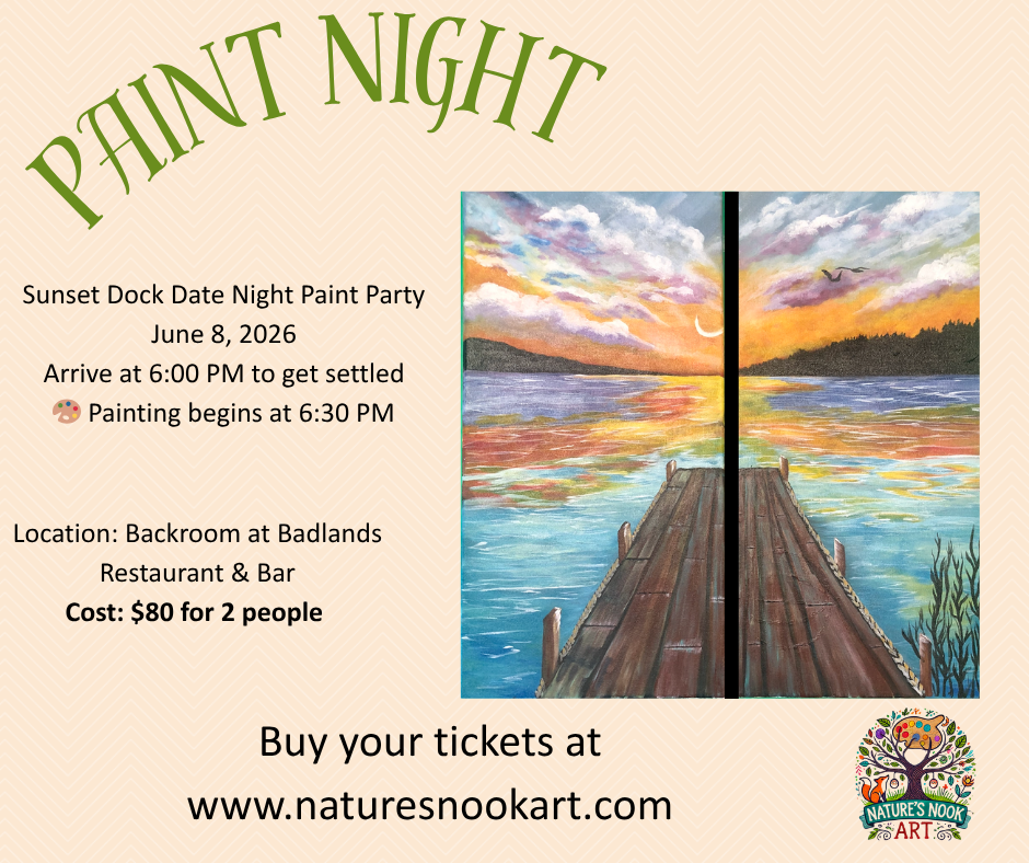 June 8 Sunset Dock Date Night Paint Party at Badlands Resturant
