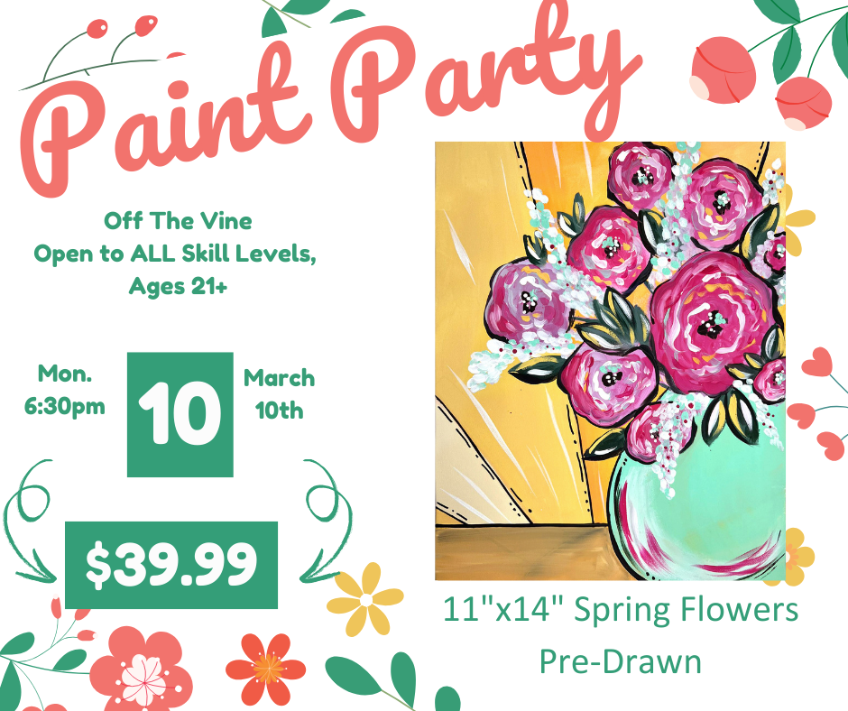 March 10th Spring Flowers Sip and Paint Pre-Drawn at OTV