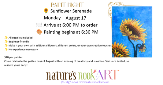 Aug. 17 Sunflower Serenade Sip ant Paint at Badlands