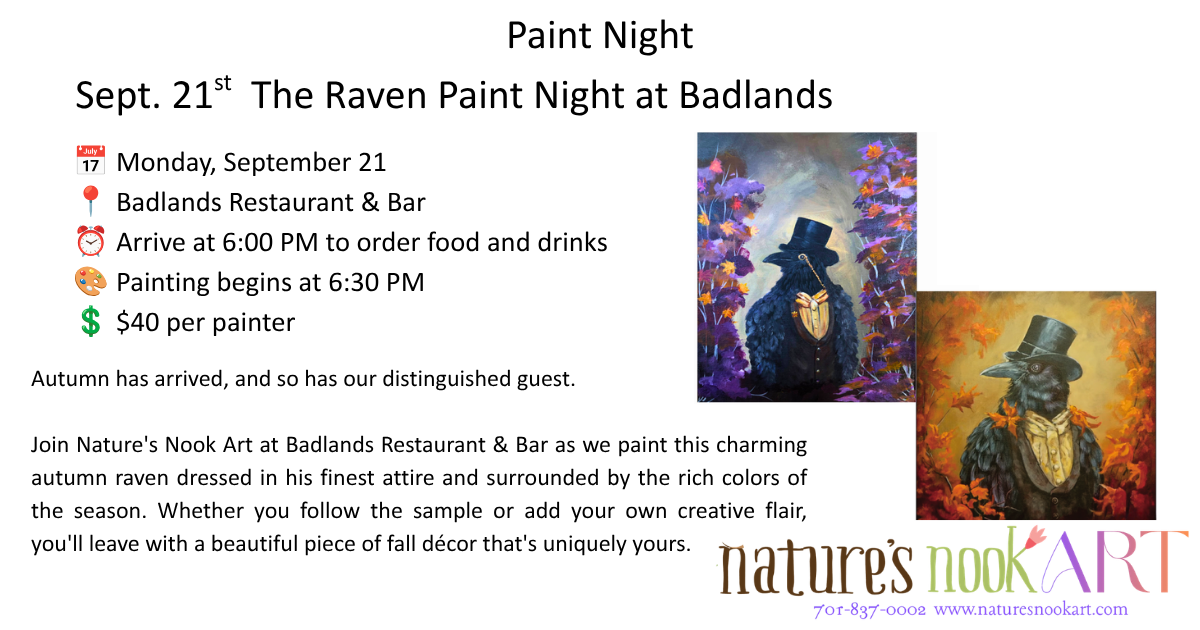 Sept., 21 The Raven Paint Night at Badlands